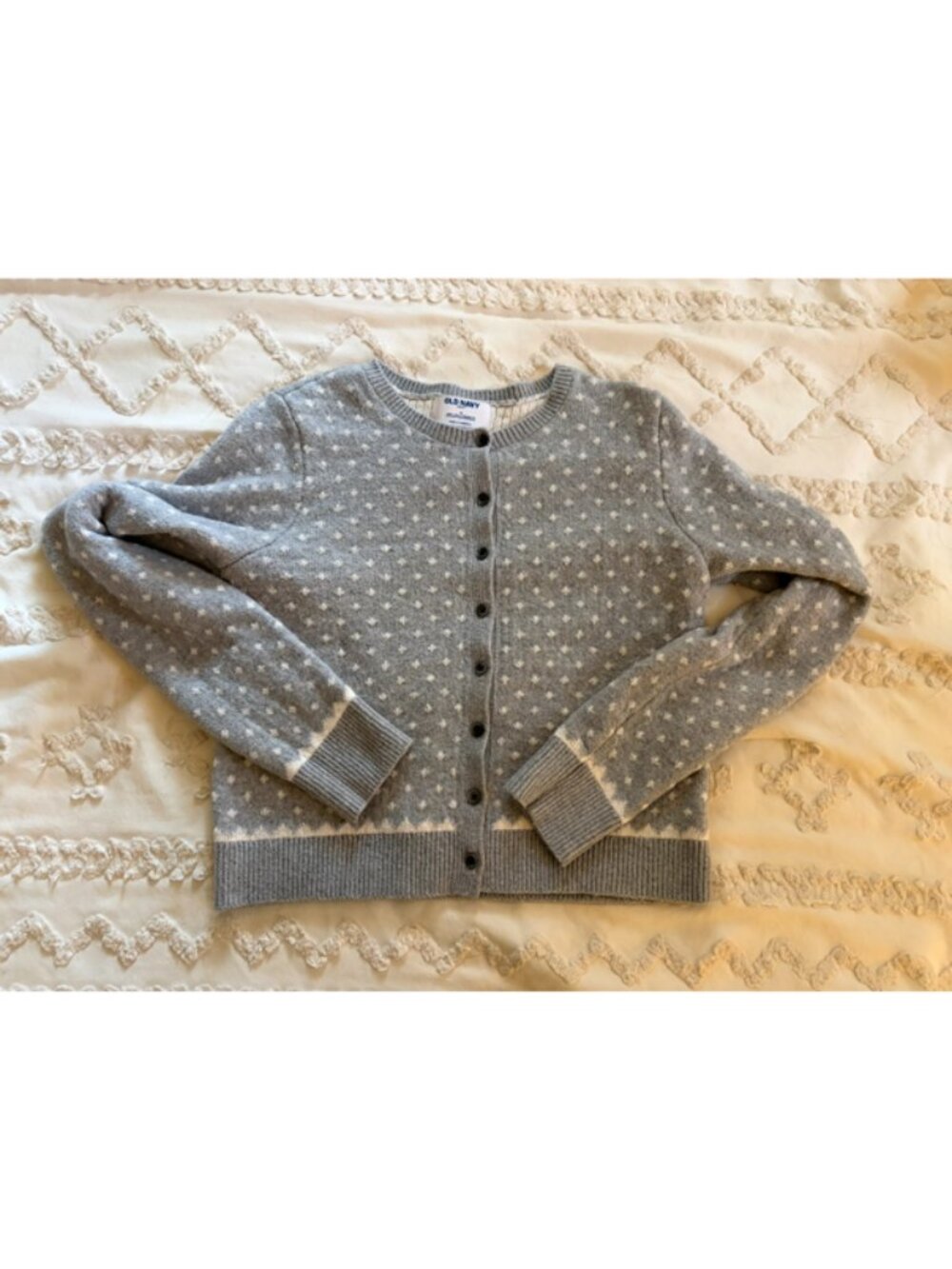 Old Navy SoSoft Gray Polka Dot Cropped Cardigan Sweater Size M